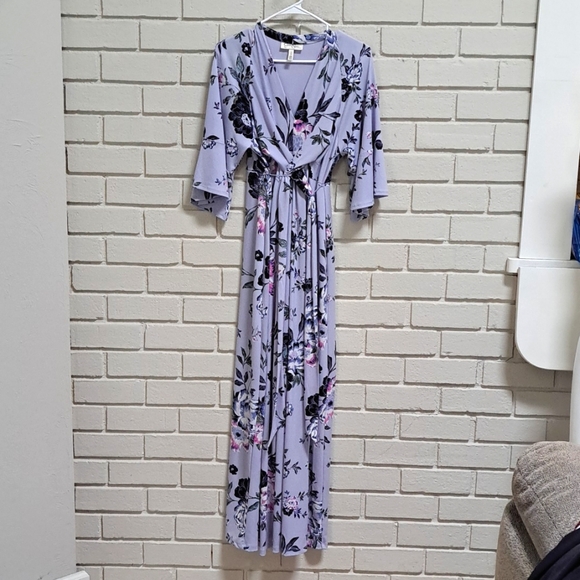 Jessica Simpson Boho Floral Wide Sleeve Tie Back Lined Maxi Dress. Sz Small NWOT - Picture 9 of 11